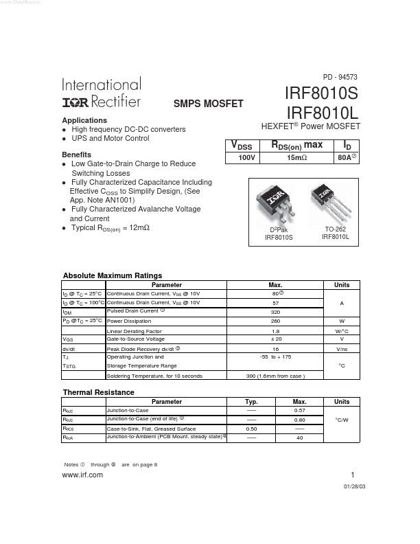 IRF8010S International Rectifier