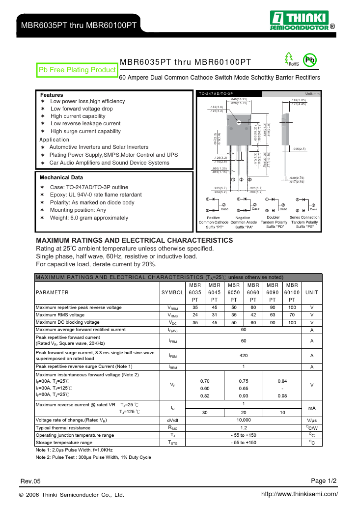 MBR6035PT Thinki Semiconductor