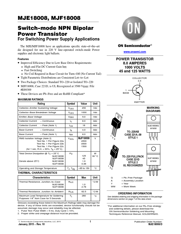 MJE18008 ON Semiconductor