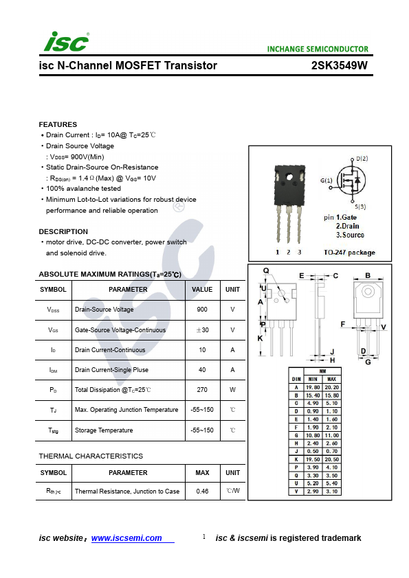 2SK3549W Inchange Semiconductor