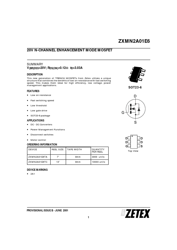 ZXMN2A01E6 Zetex Semiconductors