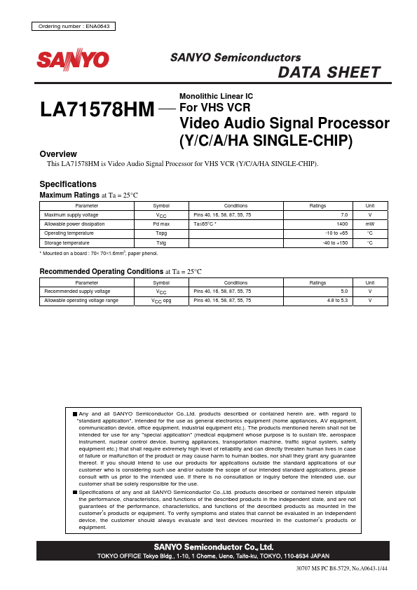 <?=LA71578HM?> डेटा पत्रक पीडीएफ