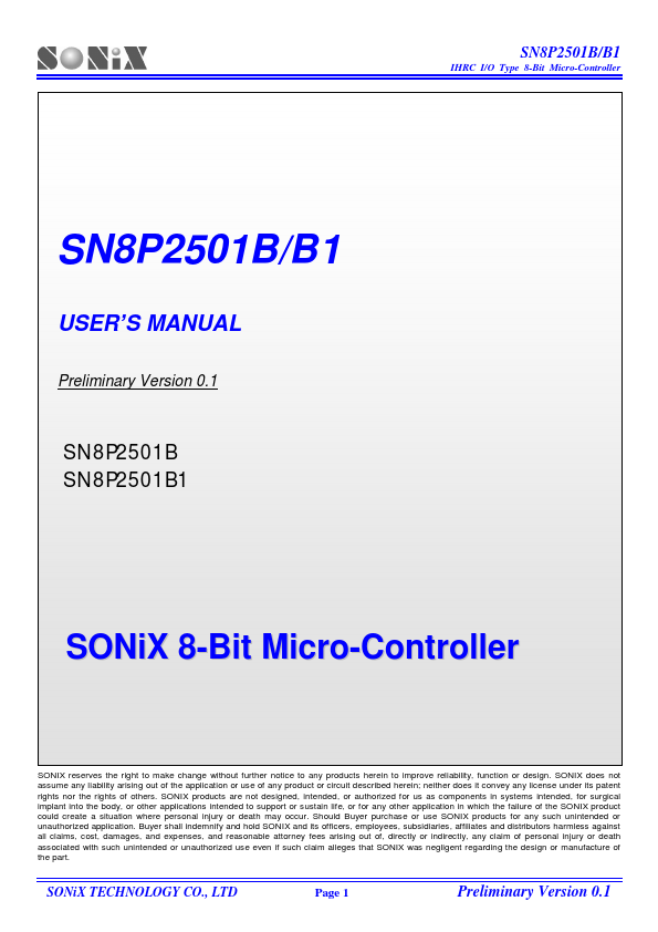 SN8P2501B1 SONiX