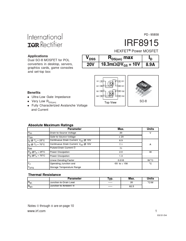 <?=IRF8915?> डेटा पत्रक पीडीएफ