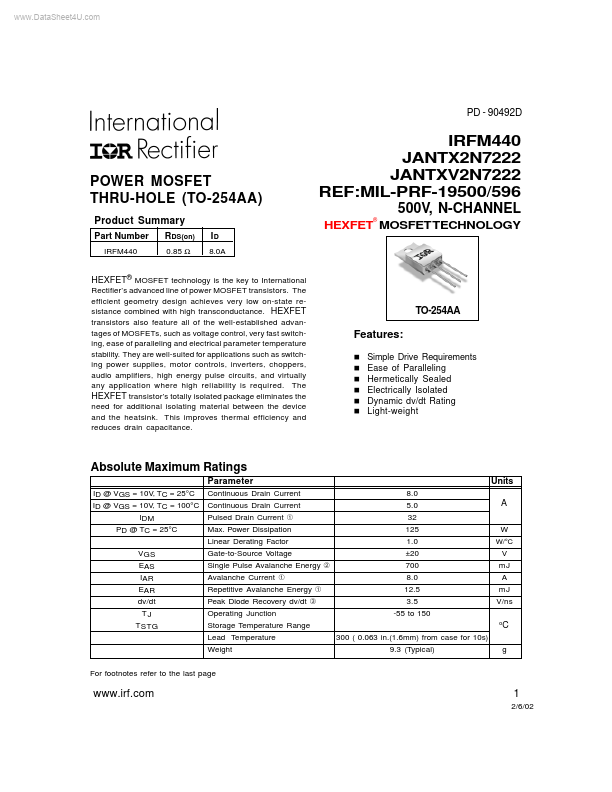 JANTX2N7222 International Rectifier