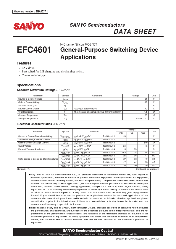 EFC4601 Sanyo Semicon Device