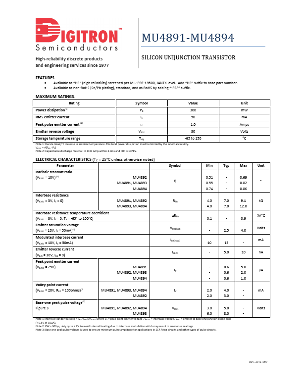 MU4892 Digitron Semiconductors