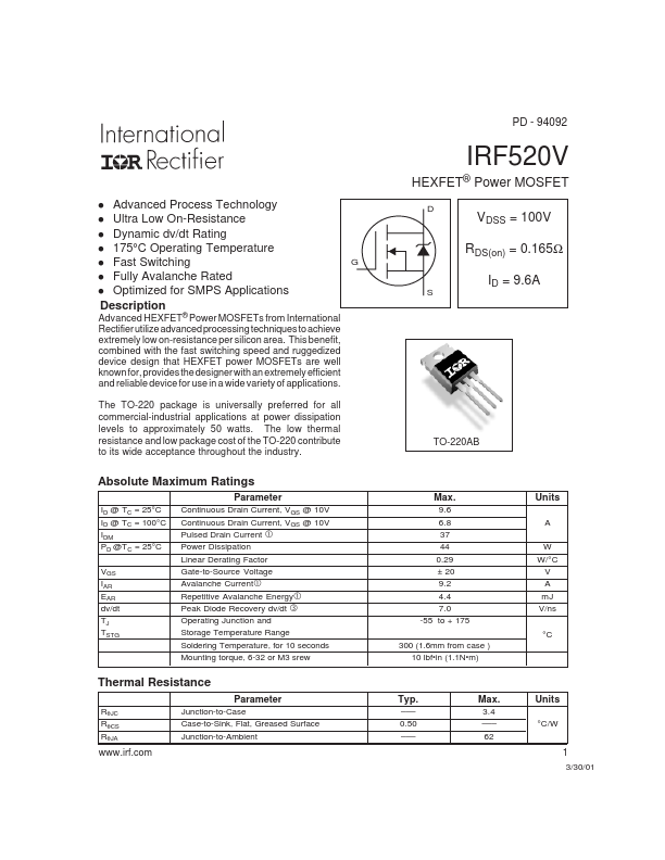 <?=IRF520V?> डेटा पत्रक पीडीएफ