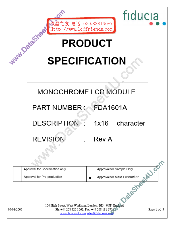 <?=FDA1601A?> डेटा पत्रक पीडीएफ