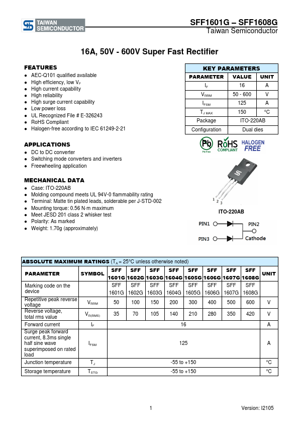 SFF1604G Taiwan Semiconductor Company