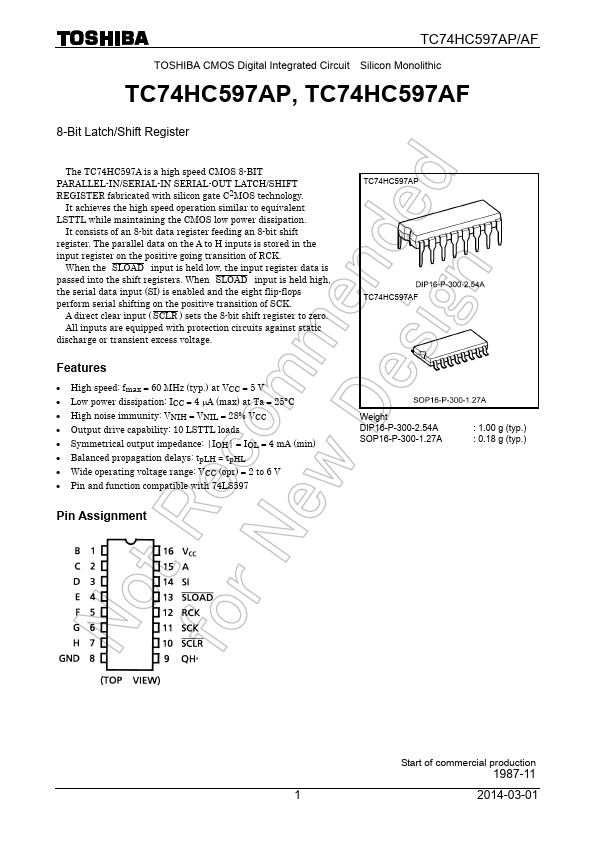 TC74HC597AF Toshiba Semiconductor