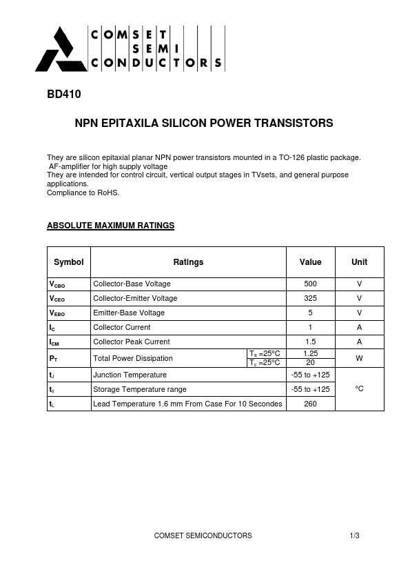 BD410 Comset Semiconductors