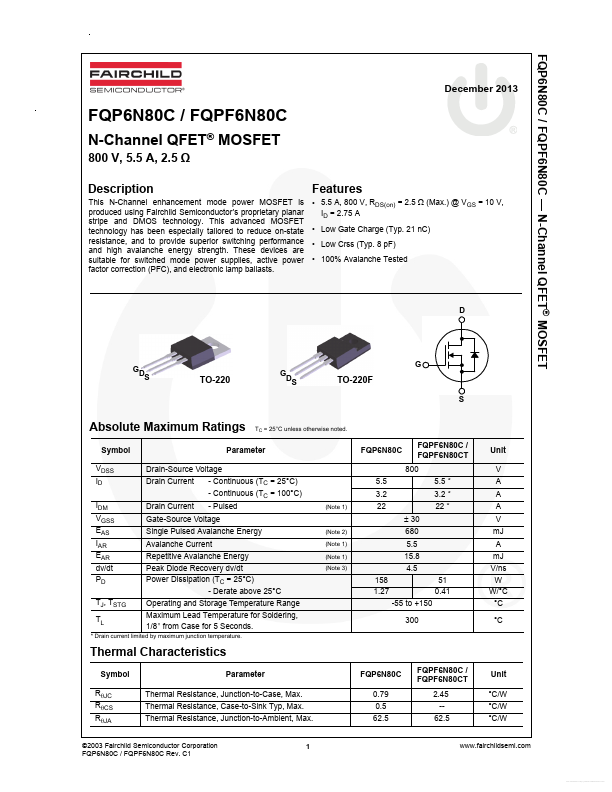FQPF6N80C Fairchild Semiconductor