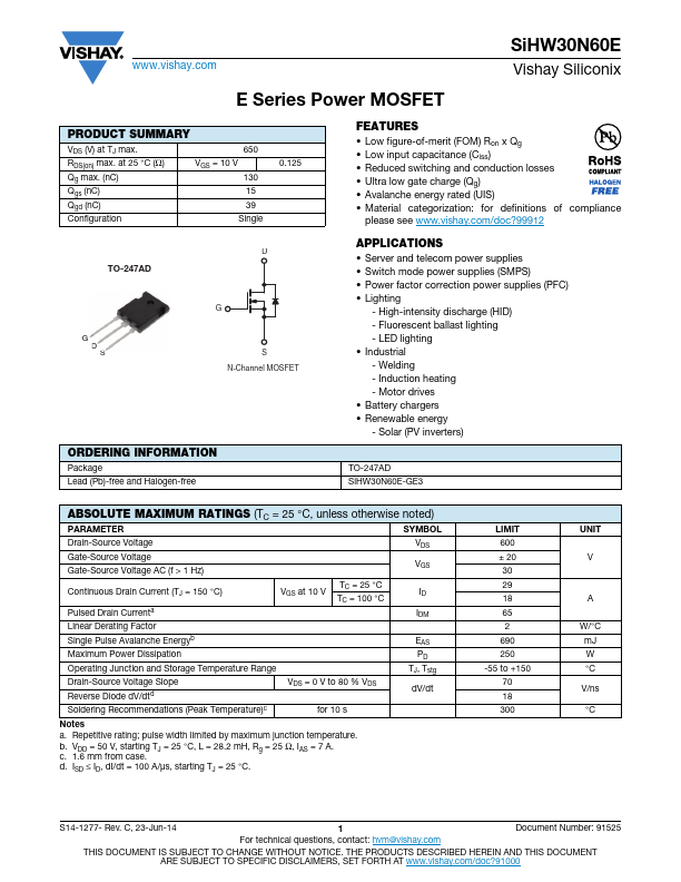 SiHW30N60E