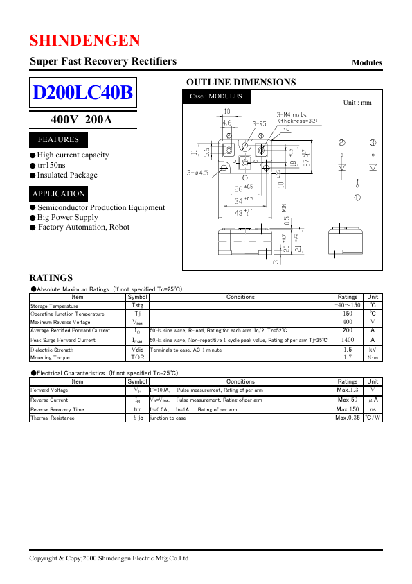 D200LC40B Shindengen Electric Mfg.Co.Ltd