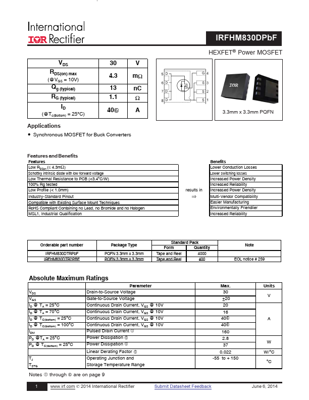 IRFHM830DTRPbF