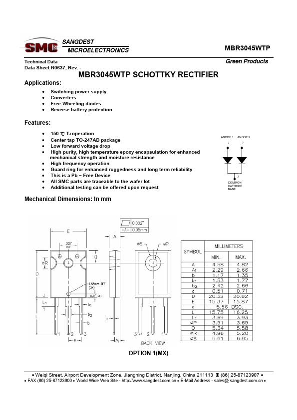 MBR3045WTP SANGDEST MICROELECTRONICS