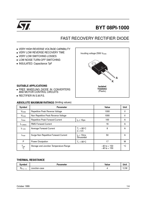 BYT08PI-1000 STMicroelectronics