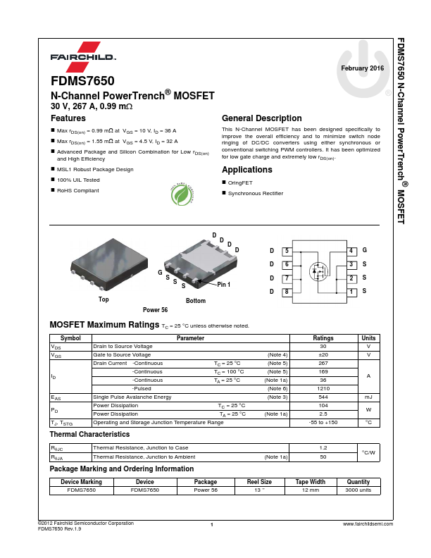 <?=FDMS7650?> डेटा पत्रक पीडीएफ