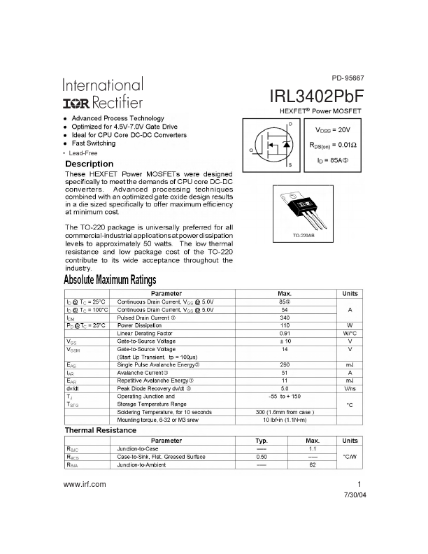 IRL3402PbF International Rectifier