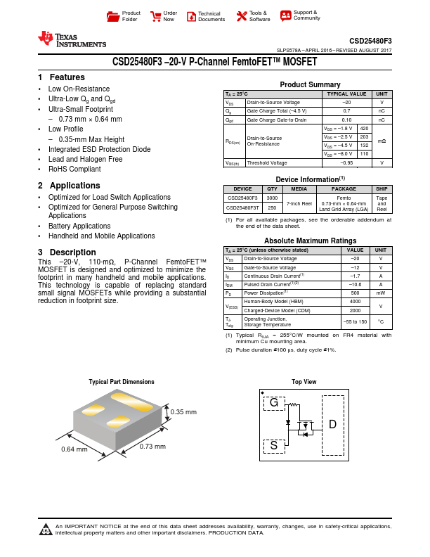 CSD25480F3 Texas Instruments