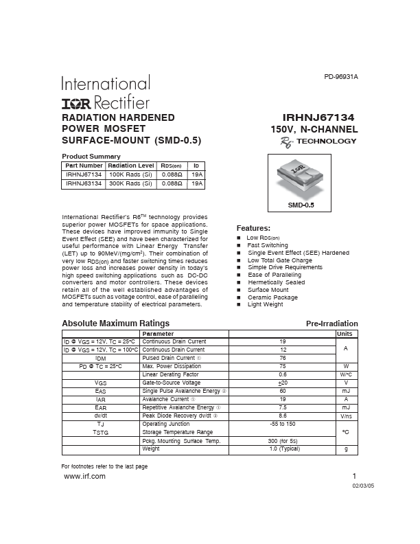 IRHNJ67134 International Rectifier