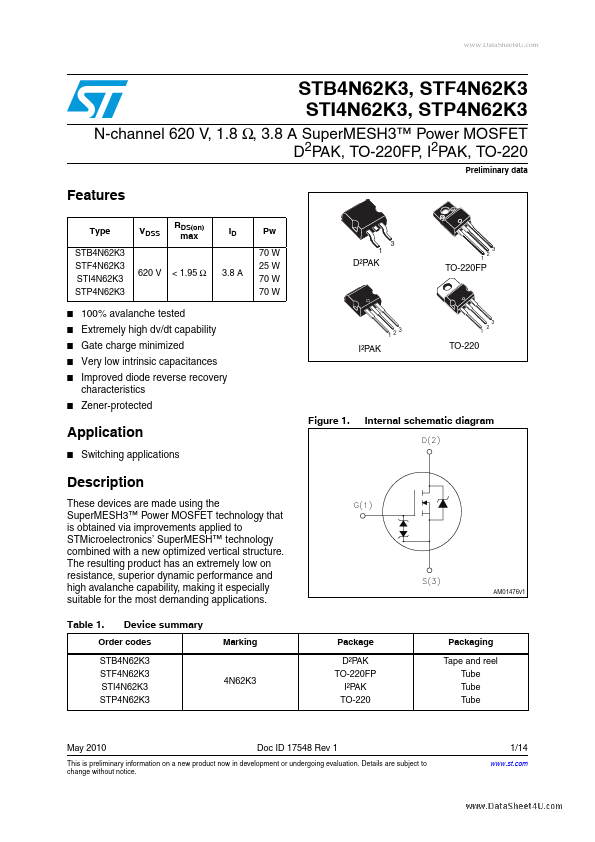 <?=STB4N62K3?> डेटा पत्रक पीडीएफ