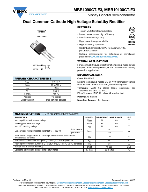 <?=MBR1090CT-E3?> डेटा पत्रक पीडीएफ