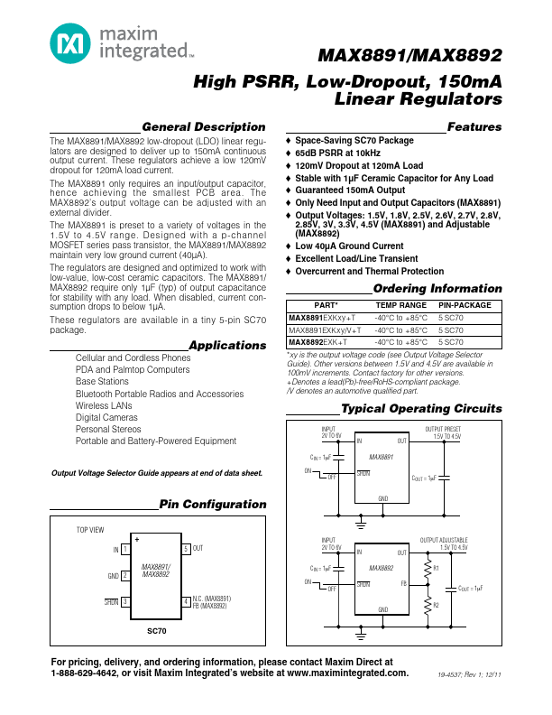 MAX8892 Maxim Integrated Products