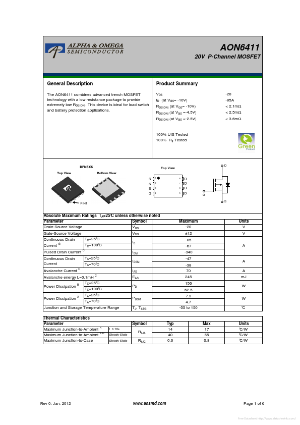 AON6411 Alpha & Omega Semiconductors