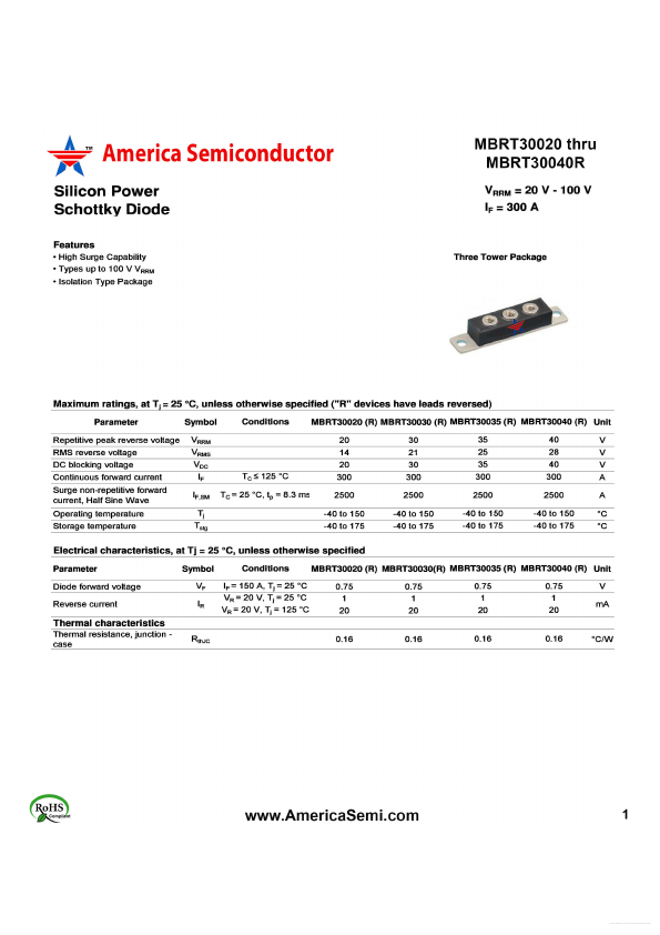 MBRT30030R America Semiconductor