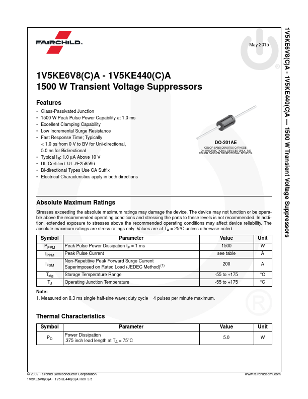 1V5KE300A Fairchild Semiconductor