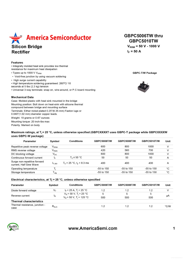 GBPC5010T America Semiconductor