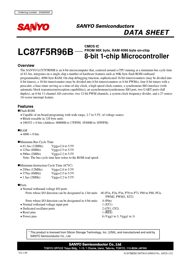 <?=LC87F5R96B?> डेटा पत्रक पीडीएफ