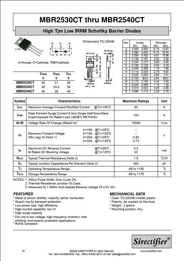MBR2530CT Sirectifier