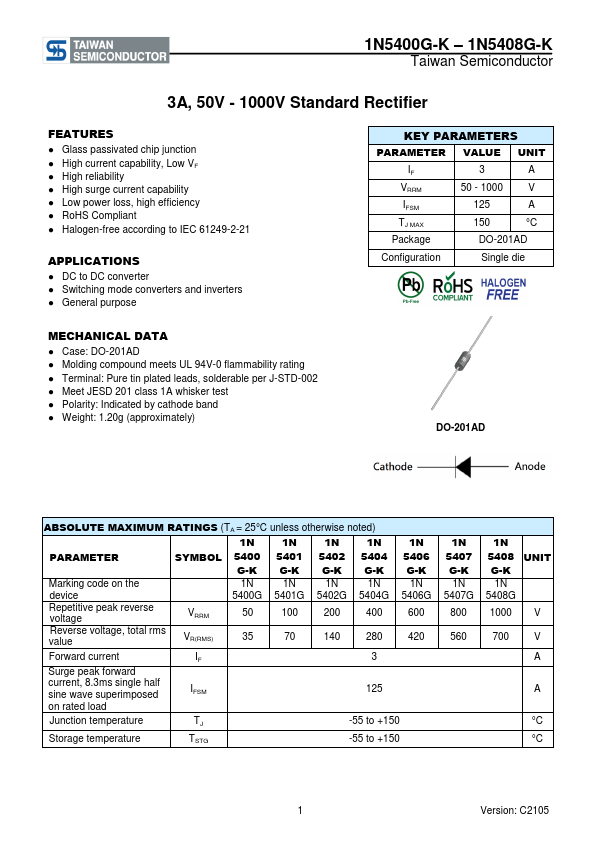 1N5404G-K Taiwan Semiconductor