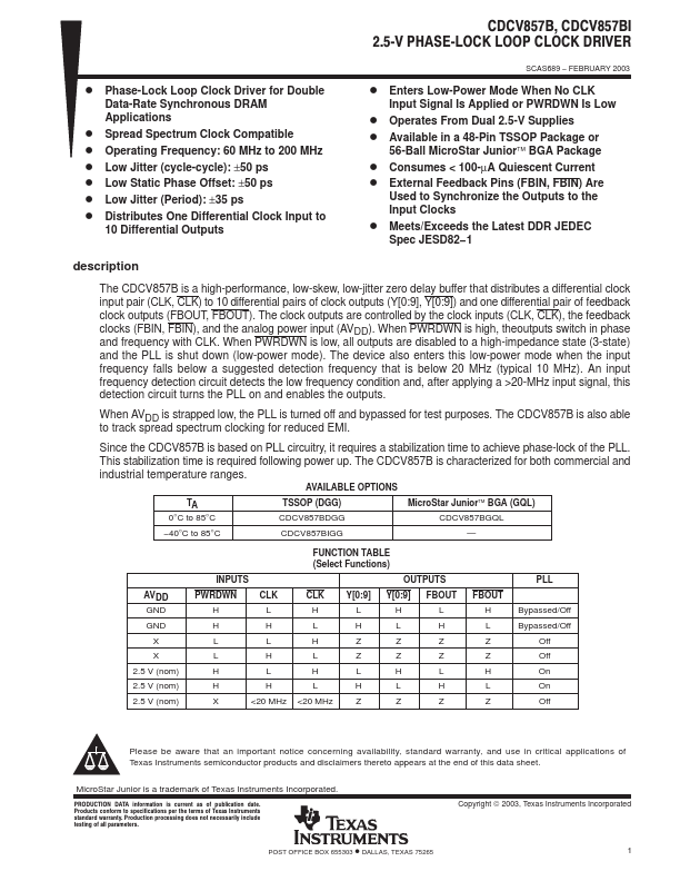 <?=CDCV857BI?> डेटा पत्रक पीडीएफ