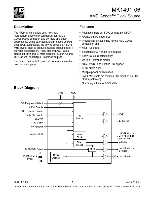 MK1491-06J Integrated Circuit Systems