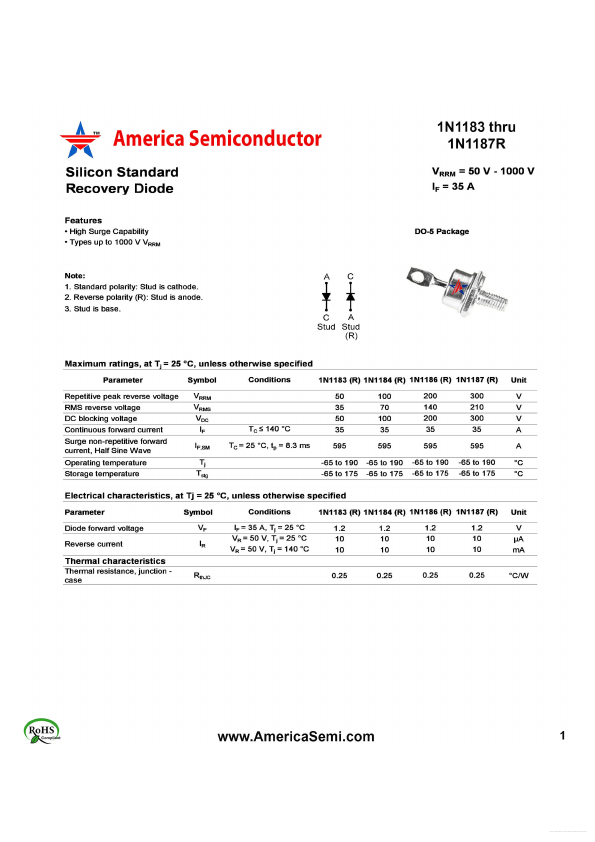 1N1186 America Semiconductor