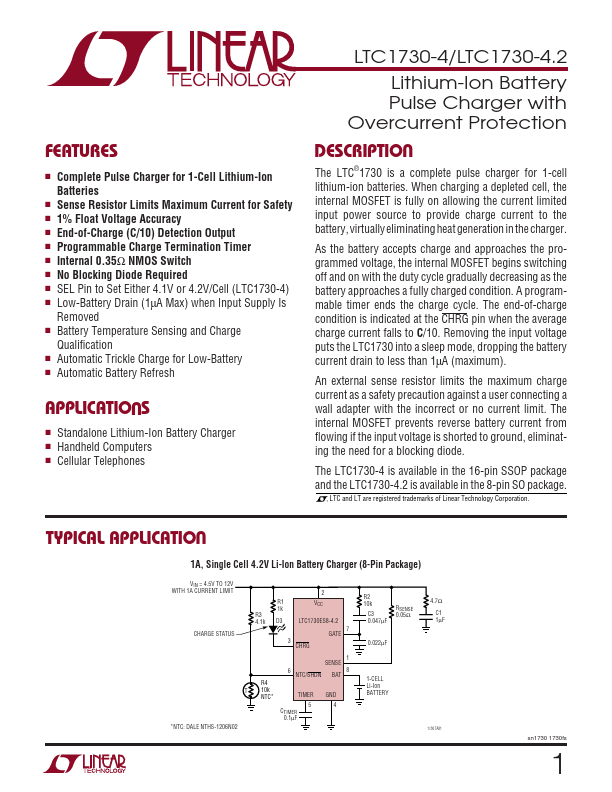 <?=LTC1730-4.2?> डेटा पत्रक पीडीएफ