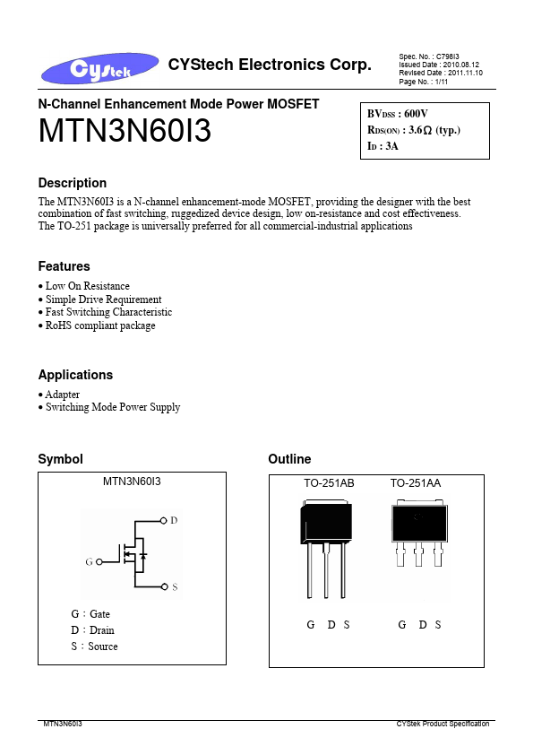 <?=MTN3N60I3?> डेटा पत्रक पीडीएफ