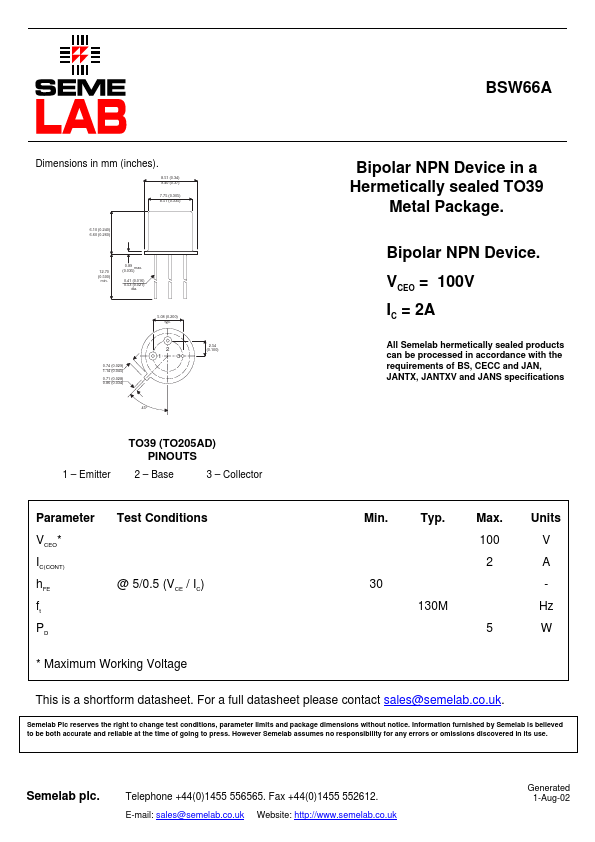 BSW66A Seme LAB