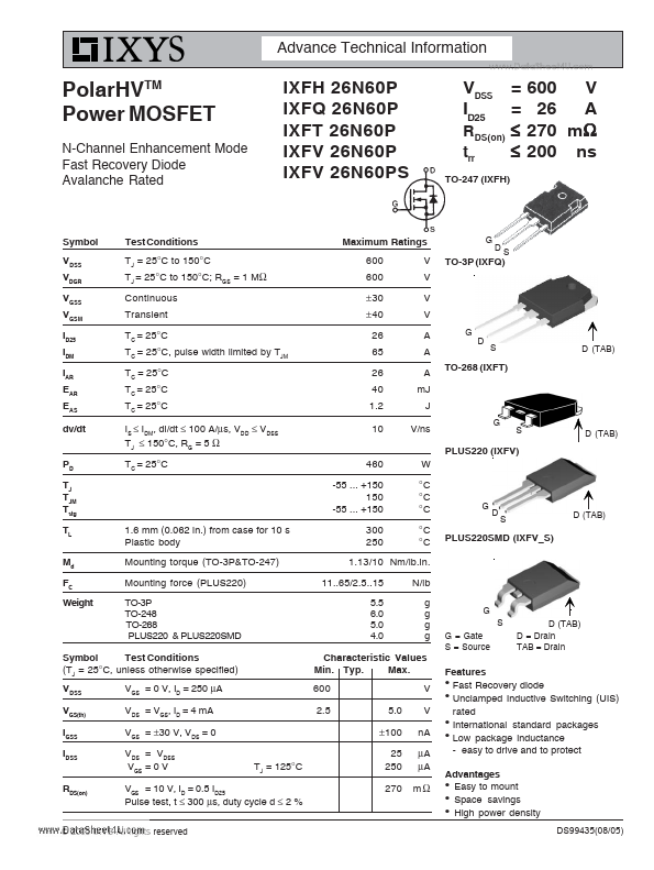 IXFH26N60P IXYS Corporation