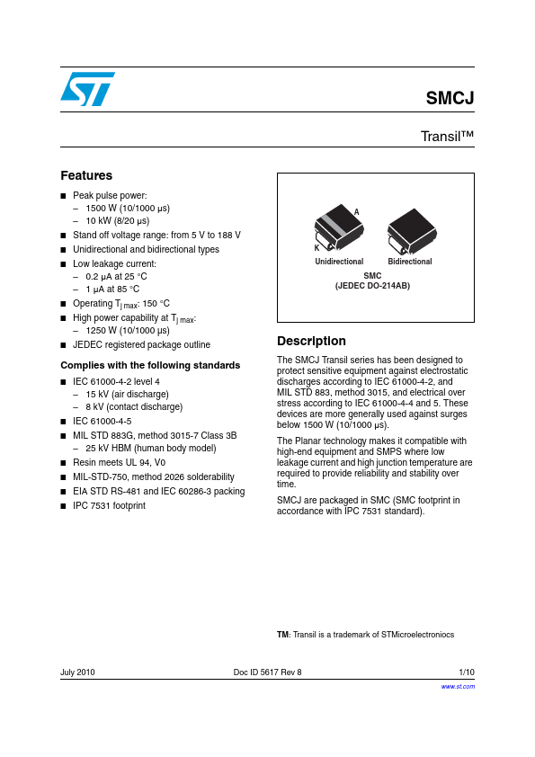 SMCJ28A STMicroelectronics