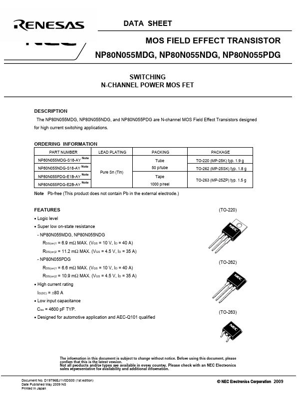 <?=NP80N055MDG?> डेटा पत्रक पीडीएफ