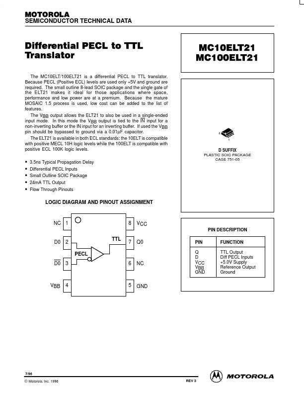 MC10ELT21 Motorola