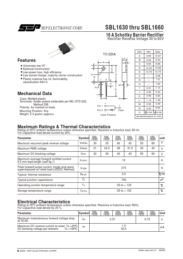 SBL1630 SEP ELECTRONIC