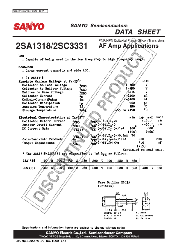 A1318 Sanyo Semicon Device