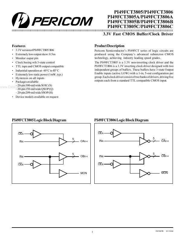 <?=PI49FCT3805?> डेटा पत्रक पीडीएफ