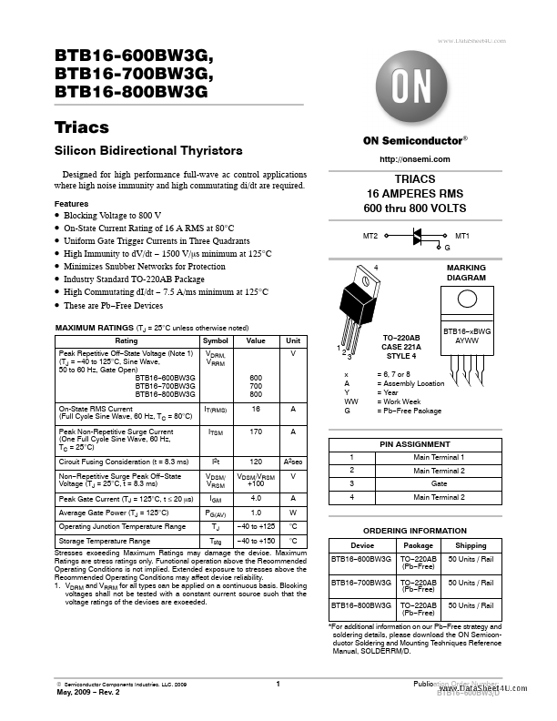 BTB16-700BW3G ON Semiconductor